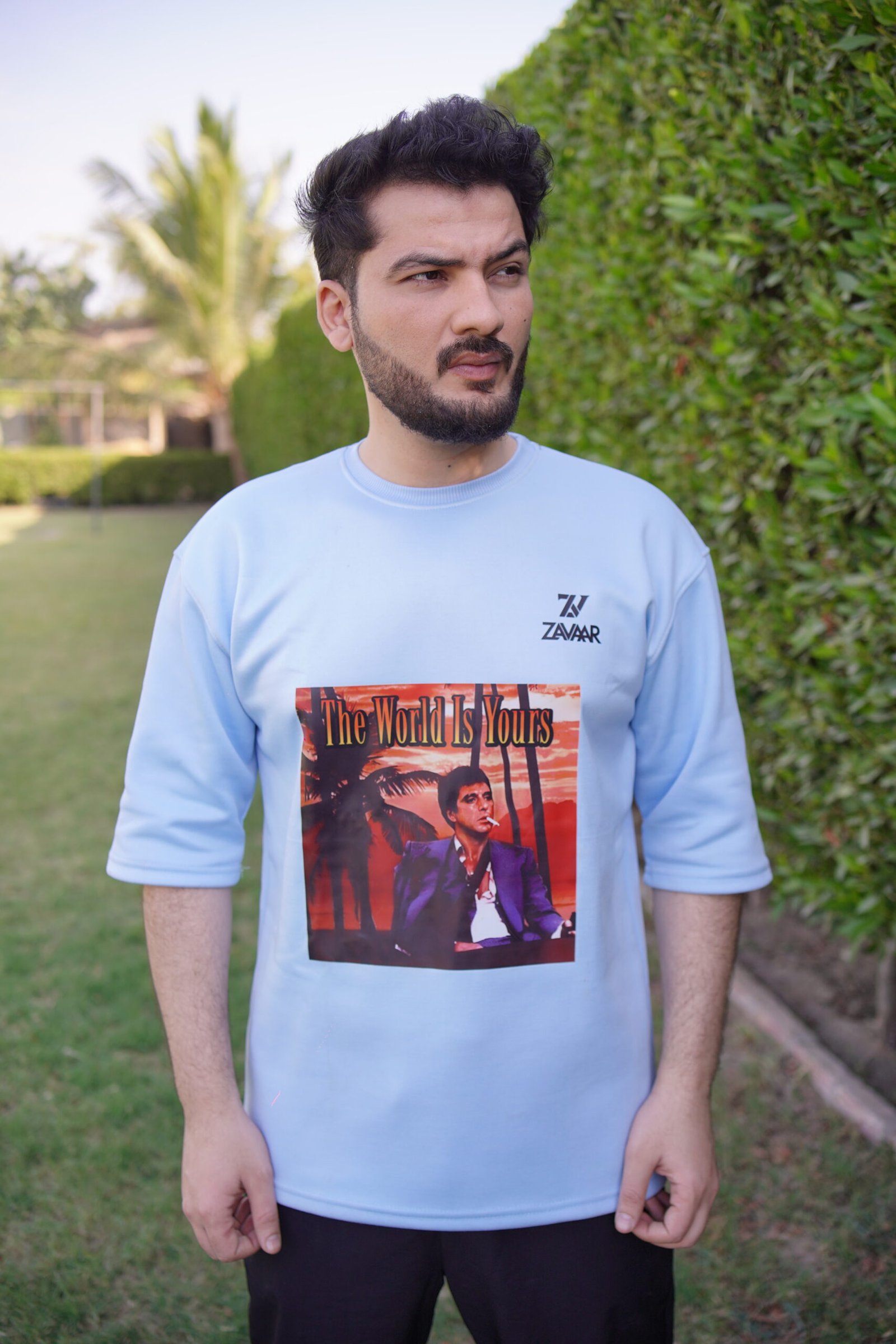 Drop Shoulders T-Shirt (Sky Blue PF) Plain