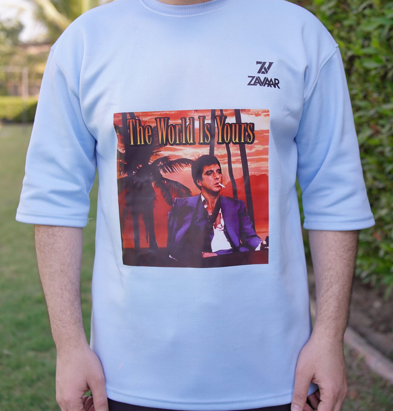 Drop Shoulders T-Shirt (Sky Blue PF) Plain - Image 2