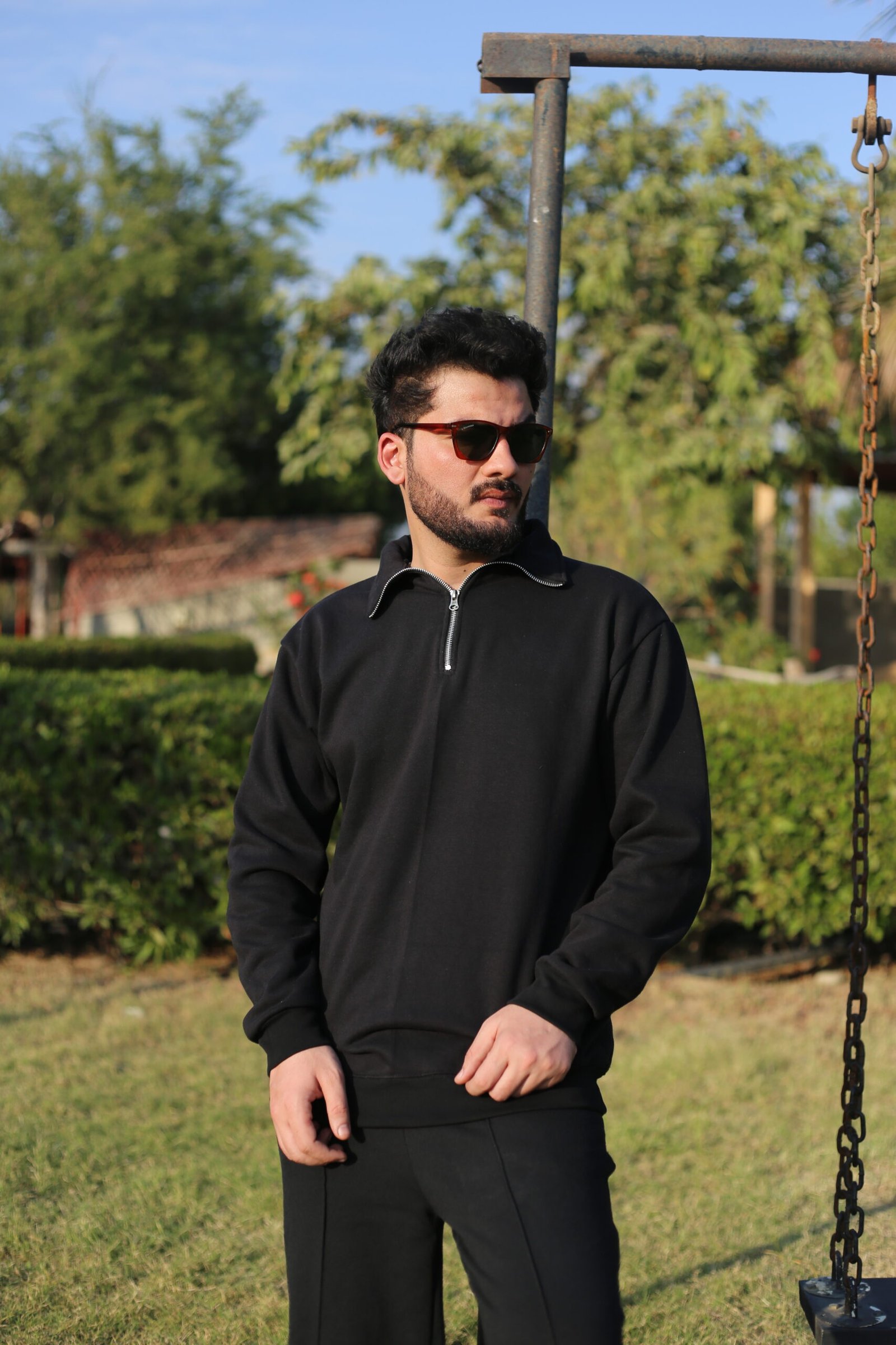 Track Suites (Half Zipper Plain) Black - Image 3